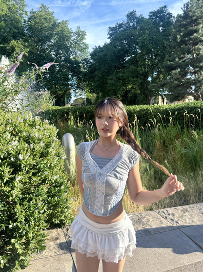 Fairycore Floral Lace Detail Panel Tee (Grey)