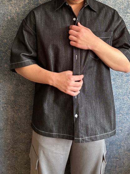 Non-fade Oversize Denim Short-Sleeve Shirt