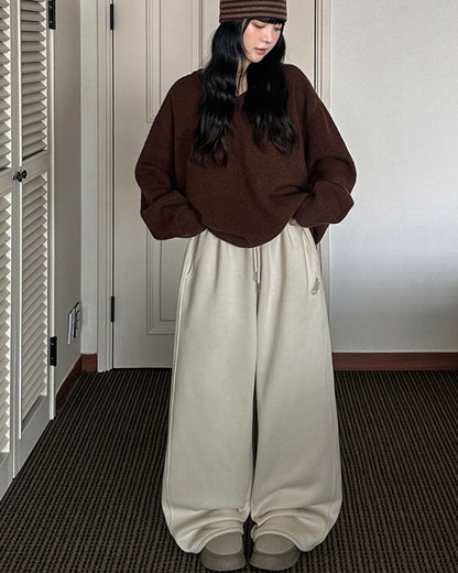 [LOOXP MADE] Sheepskin Short & Long Angel Embroidery Cut-Line Banding Wide Training Long Pants