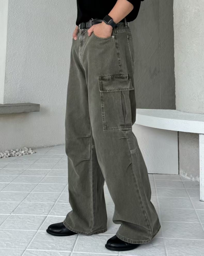 (Preorder) Unisex Men Deep-dyed Parachute Cargo Jeans