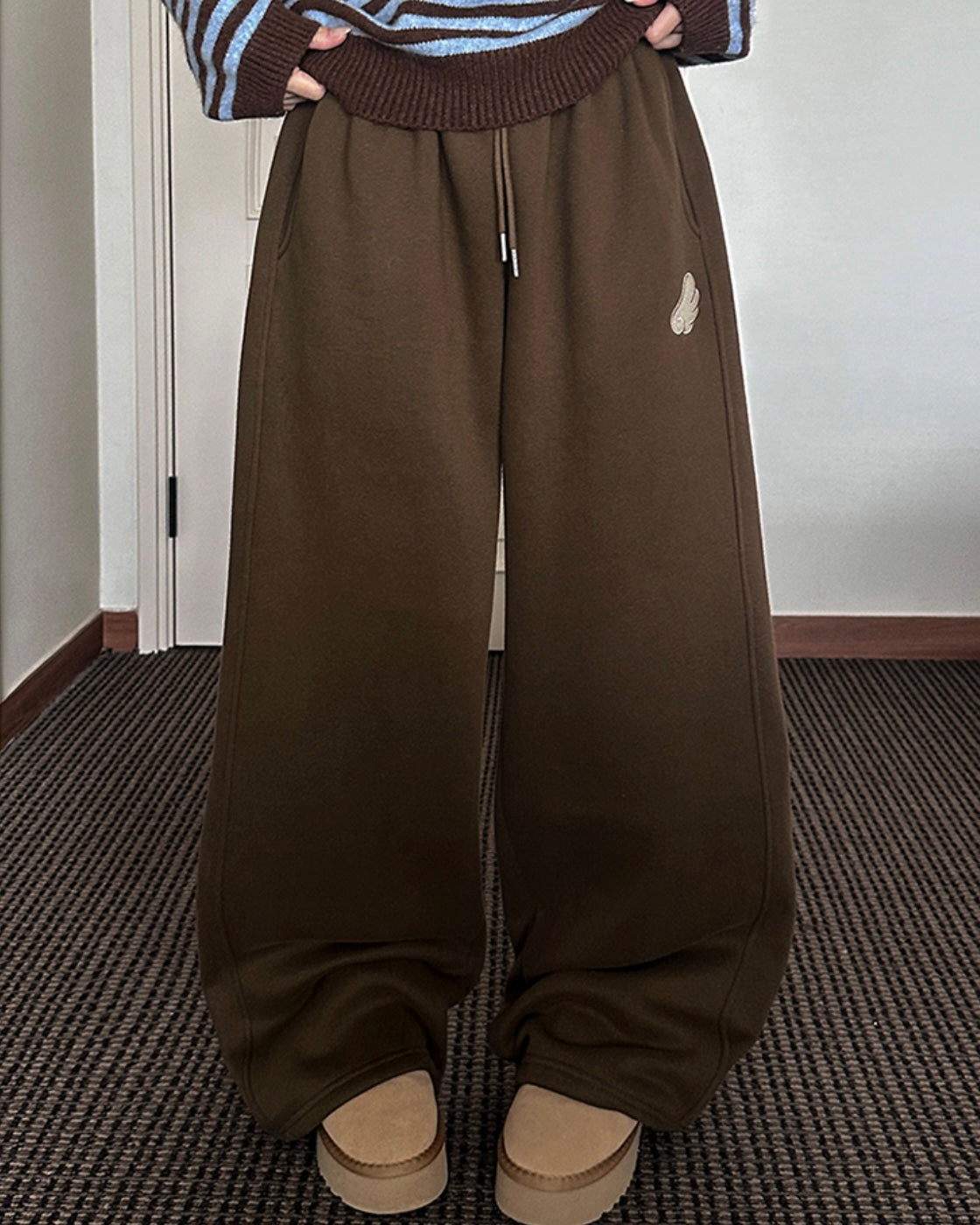 [LOOXP MADE] Sheepskin Short & Long Angel Embroidery Cut-Line Banding Wide Training Long Pants
