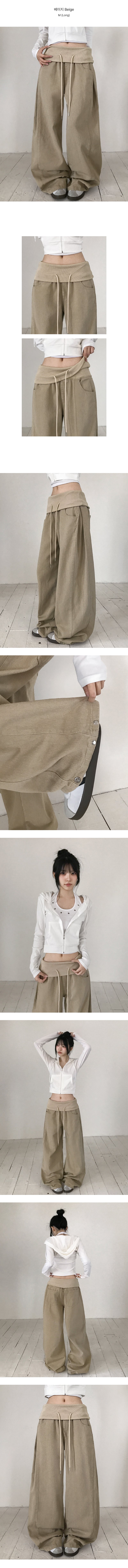 26fw [3 short length/snap button] Waffin folding side pintock wide long pants