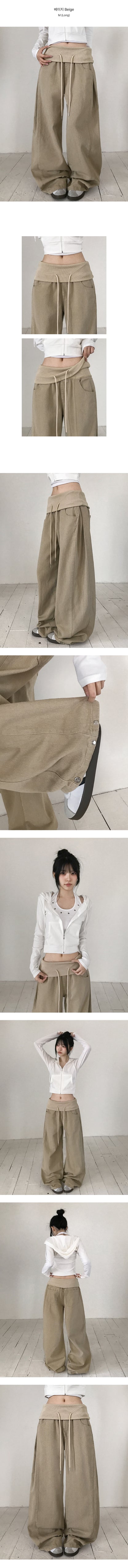 26fw [3 short length/snap button] Waffin folding side pintock wide long pants