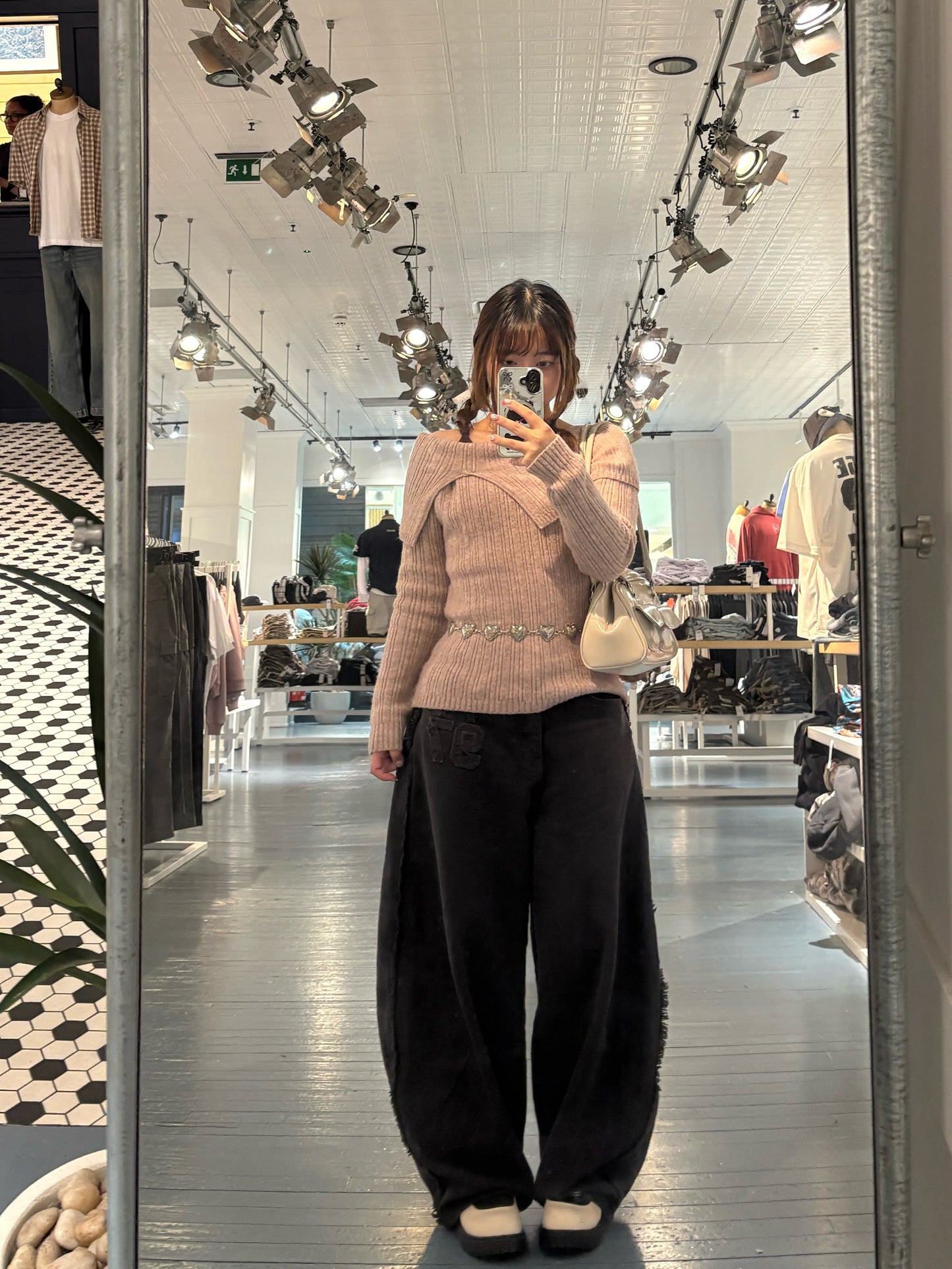 Two Collar Off Shoulder Knit Top