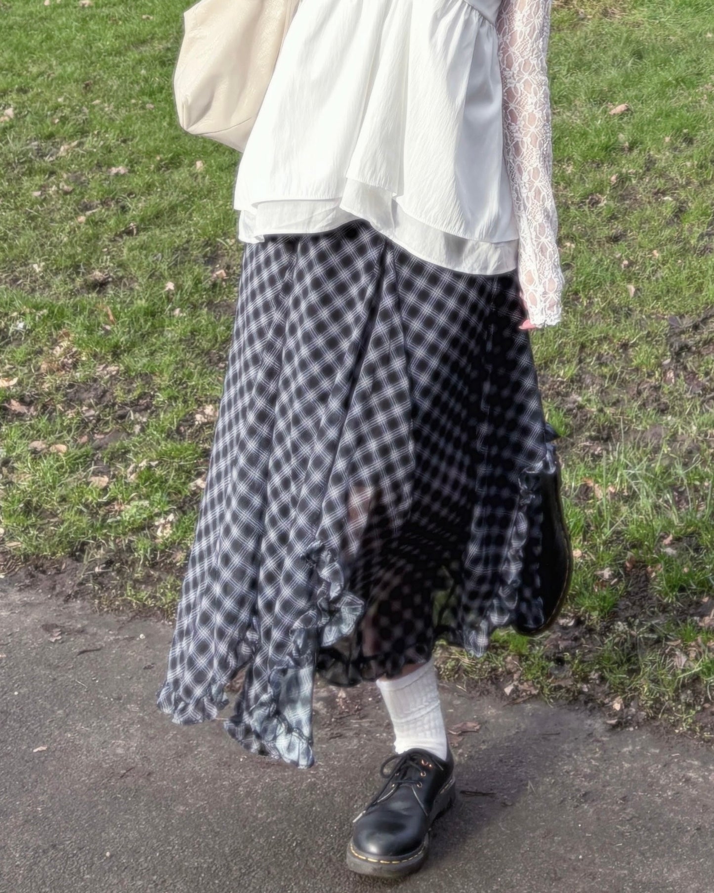 High End Chiffon Check Cross Layered Cancan Skirt
