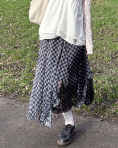 High End Chiffon Check Cross Layered Cancan Skirt