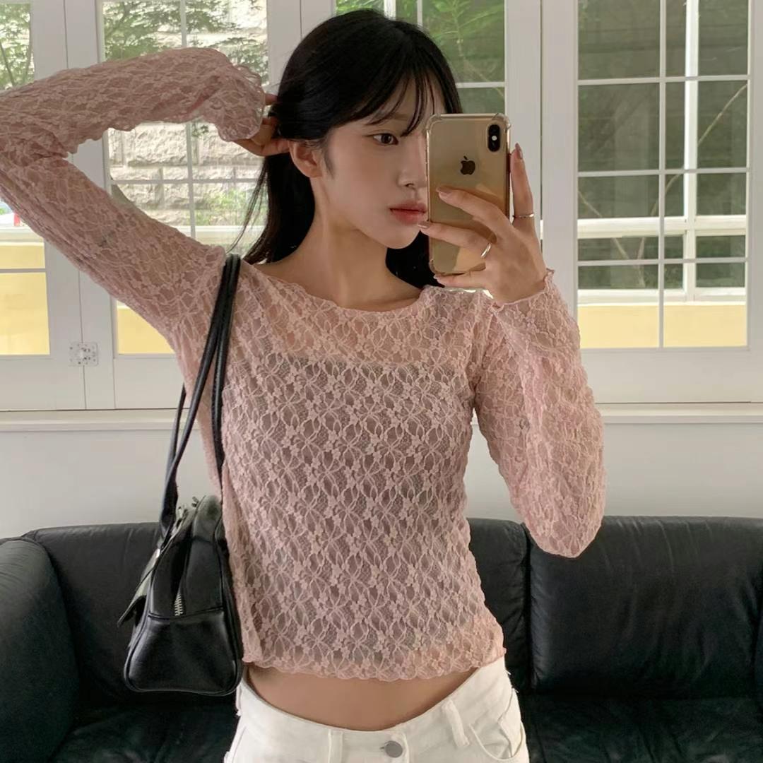 Sheer Lacy Slight Cropped Ballet Floral Tee (3 Colours)