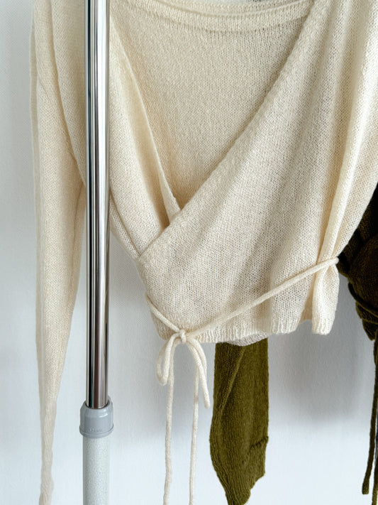 Knit Sleeveless Top and Cardigan Tie Set (Ivory)