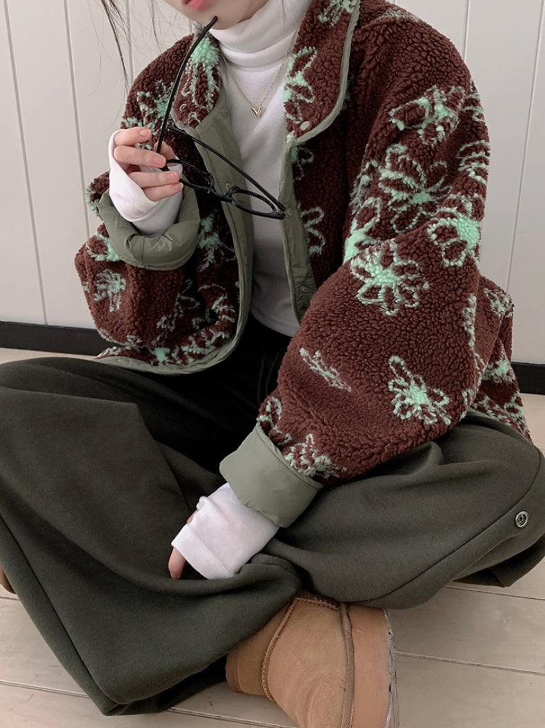 Reversible Flower Dumping Windbreaker Fleece Jacket
