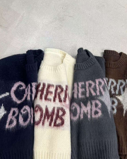 (DEC NEW) Round Neck Cherry Bomb Short Brush Knit