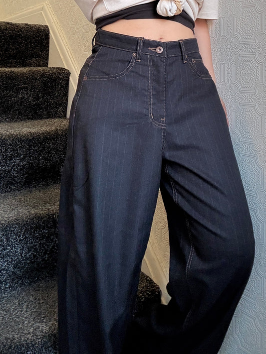 New In Wide Lightweight Denim Stripe Slacks (All Season)