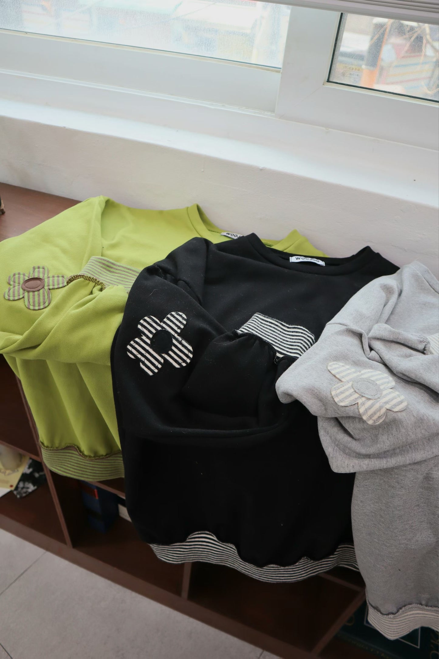 Spring Flower Patch Striped Pattern Loose Fit Sweater