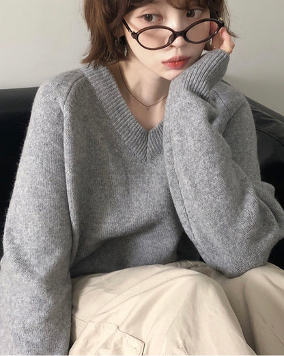 V neck Wool Blend Spring knitwear