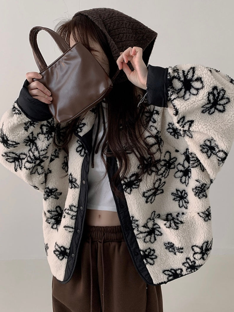 Reversible Flower Dumping Windbreaker Fleece Jacket