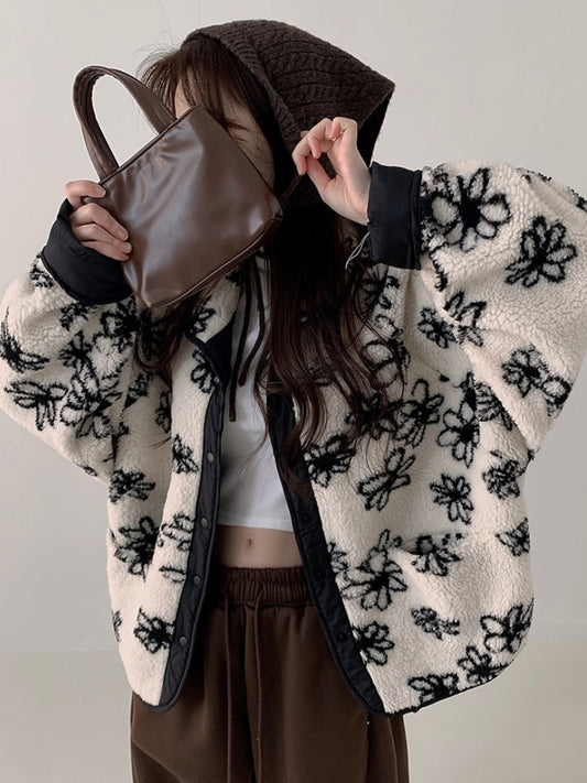 Reversible Flower Dumping Windbreaker Fleece Jacket