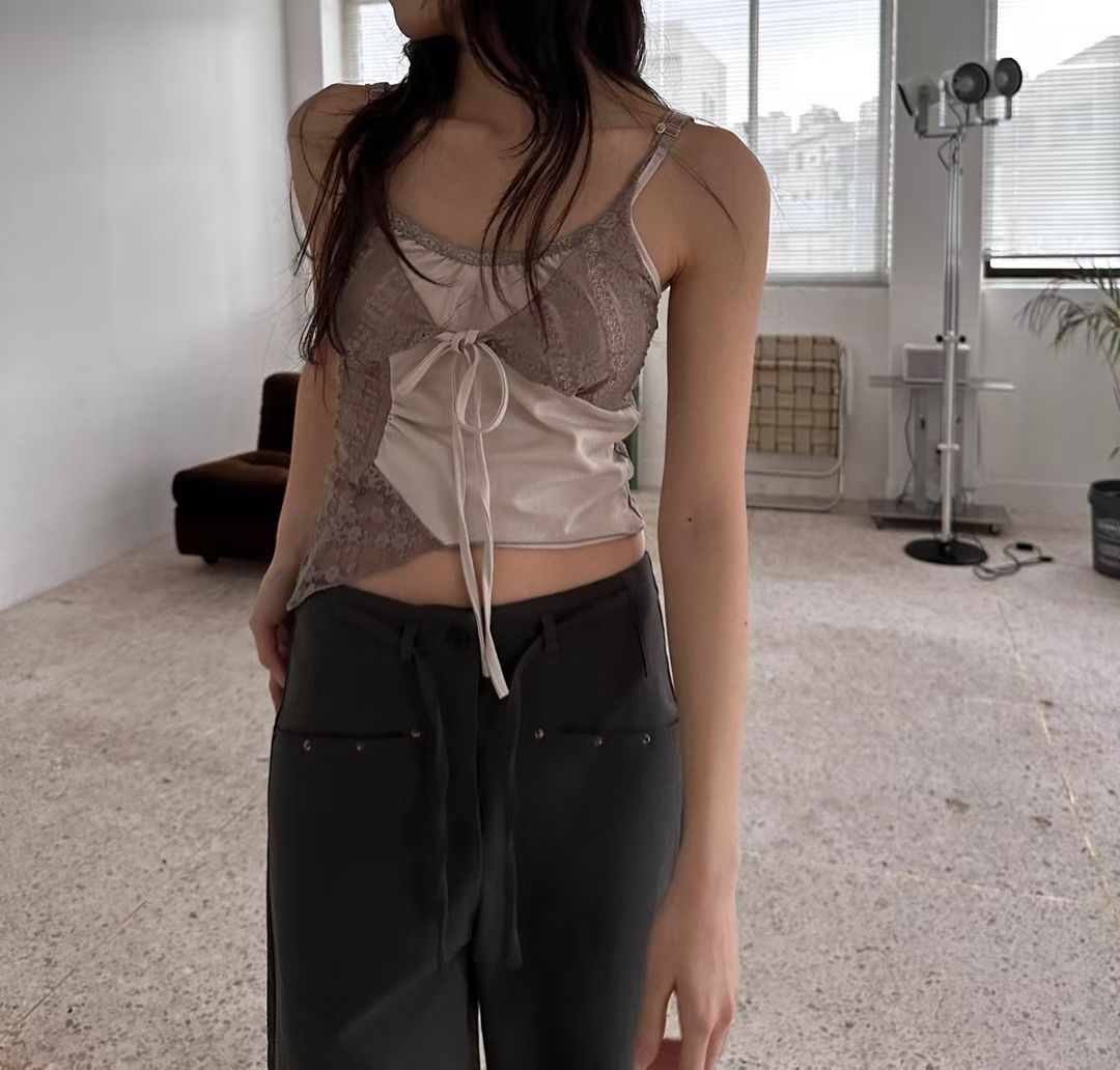Layered Lace Patchwork Camisole with Bow