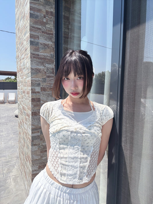 Fairycore Floral Lace Detail Panel Tee (Ivory)