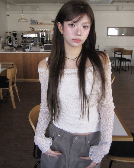 Off shoulder lace tank top set