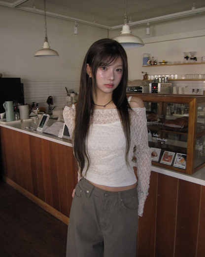 Off shoulder lace tank top set