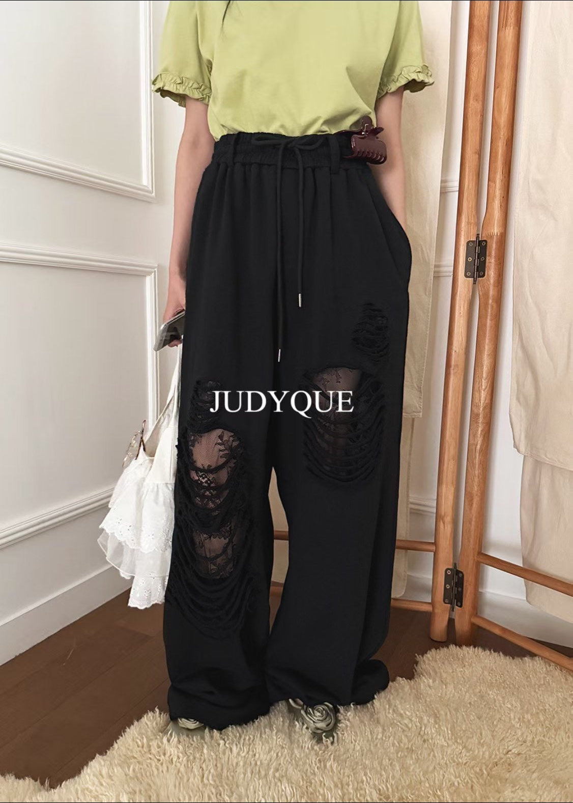High End Damaged Lace Wide Fit Jogger Pants (3 Colours)