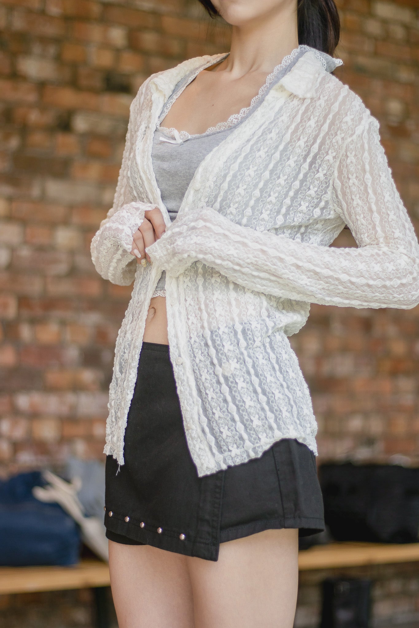 Angelique Sheer Lace Cardigan Top 4 Season (Ivory)