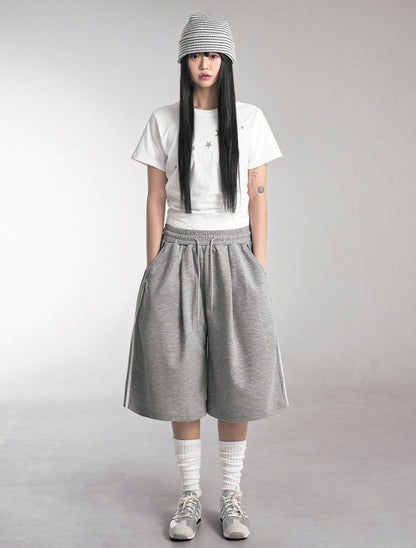 [LOOXP] Track Angel Embroidered Back Pocket Bermuda Pants Grey