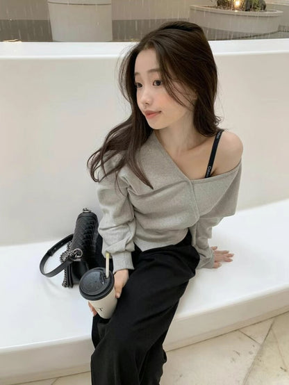 Off shoulder 3 way sweatshirt (Grey)