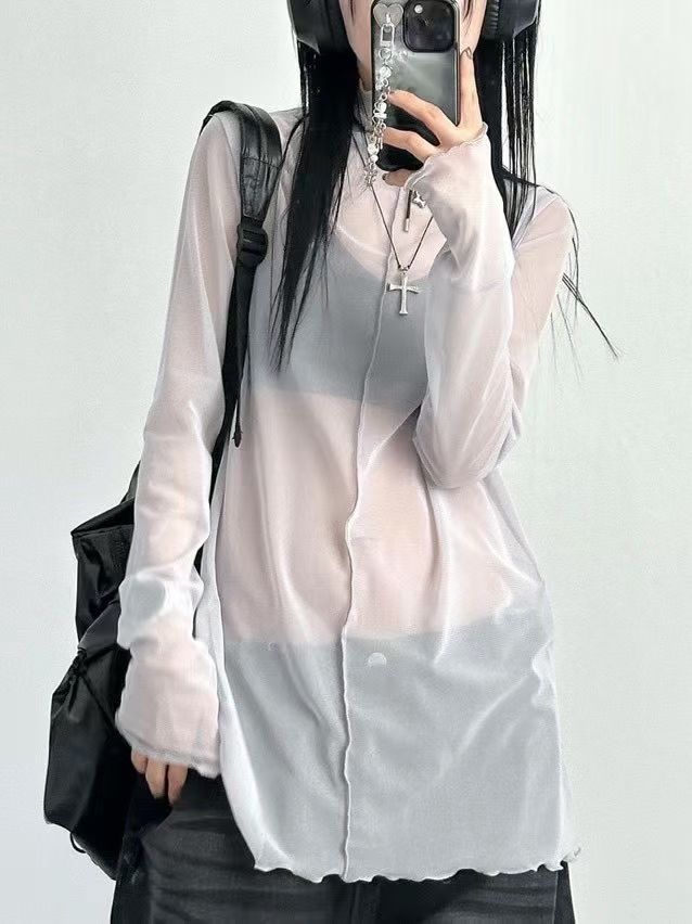 (Preorder) Long mesh high neck layered sheer long sleeve Top