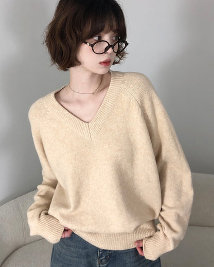 V neck Wool Blend Spring knitwear