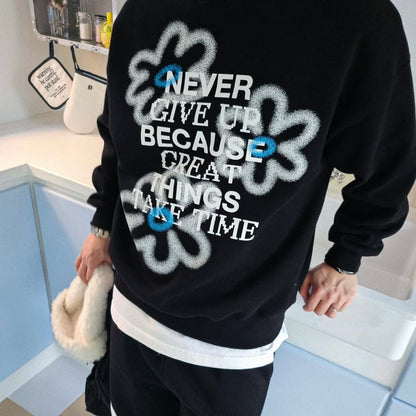 (Preorder) Unisex Flower Painting Sweatshirt with Fleece Lining