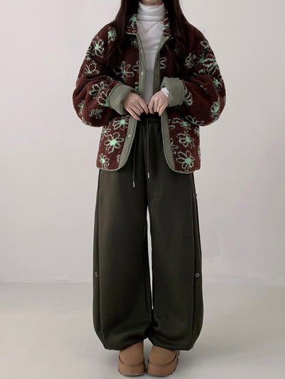 Reversible Flower Dumping Windbreaker Fleece Jacket