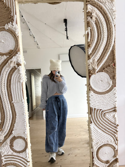 Unisex Floral pigment print loose-fit cotton one size pants