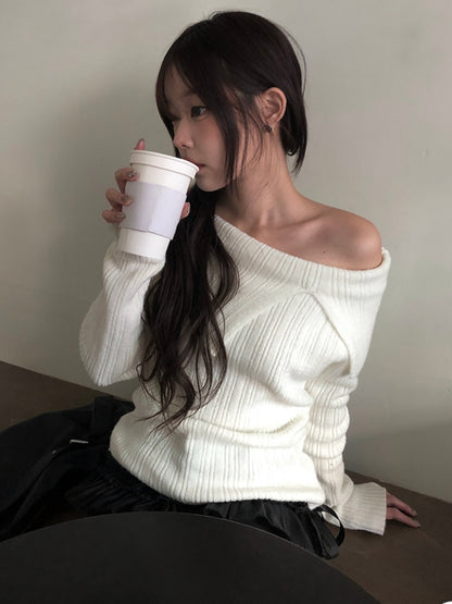 Two Collar Off Shoulder Knit Top