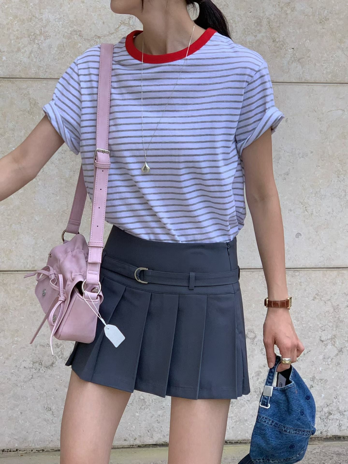 Pink Designer Brand Ribbon Leather Shoulder Bag (Large/Mini)