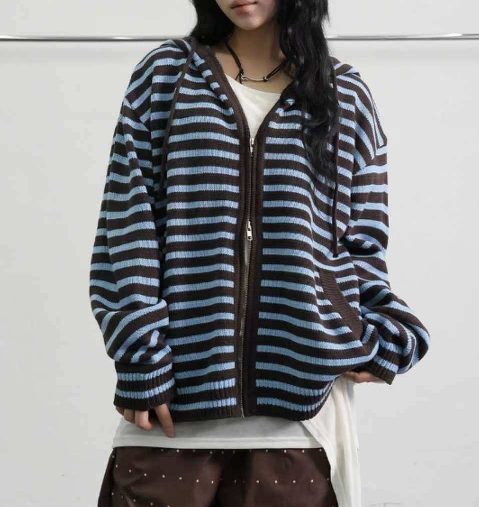 (BF NEW IN) Hooded zip-up with stripe pattern jacket