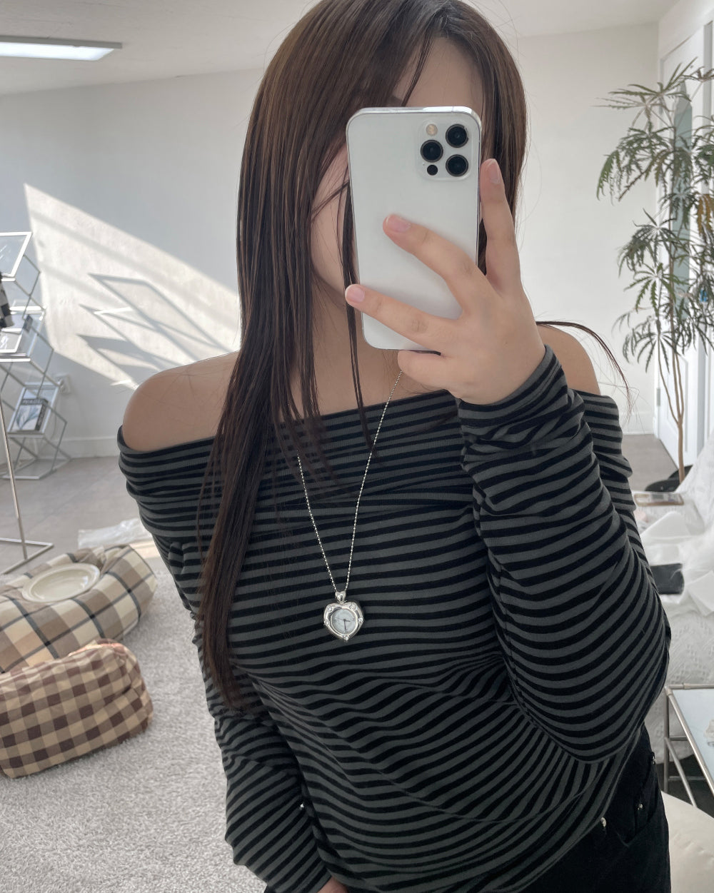 [Grumpy Stuff] Twinkle Heart Clock Long Necklace
