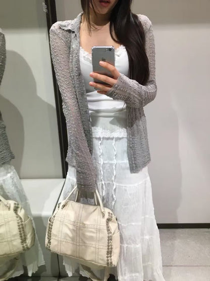 Angelique Sheer Lace Cardigan Top 4 Season (Grey)
