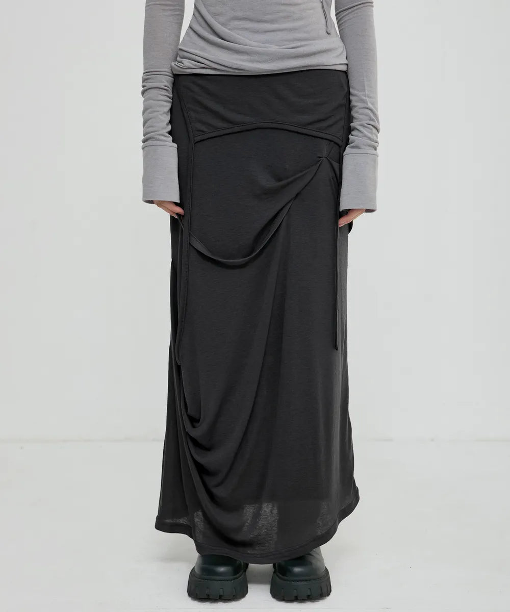 Musinsa Sale till 23/6! [FLAREUP] Asymmetrical Draped Long Skirt (3 Colours)