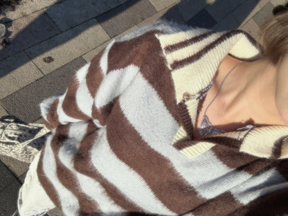 Best Seller! Unisex Collar Brush Striped Knitwear