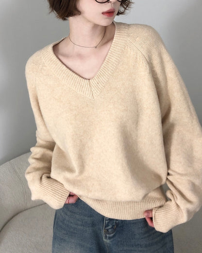 V neck Wool Blend Spring knitwear
