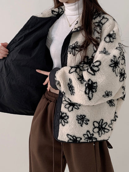 Reversible Flower Dumping Windbreaker Fleece Jacket