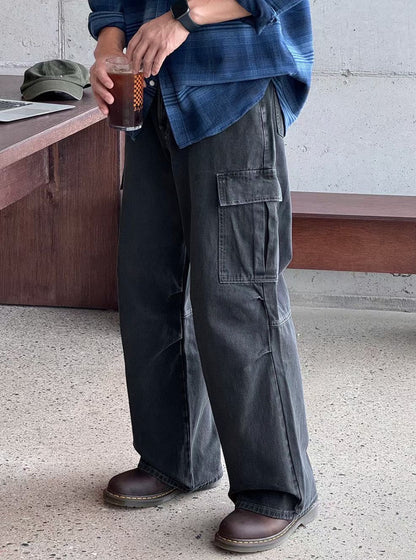 (Preorder) Unisex Men Deep-dyed Parachute Cargo Jeans