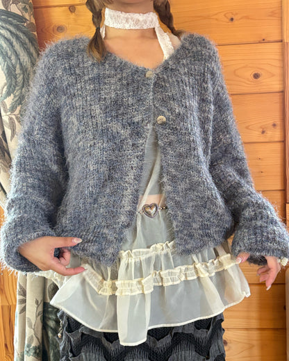(Preorder) Y2K Knit 2 Button Rainbow Cardigan (Navy)