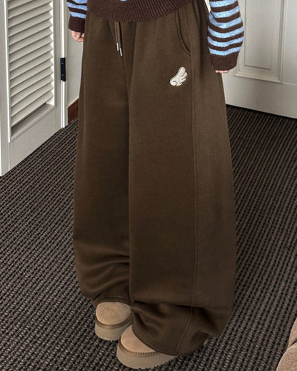[LOOXP MADE] Sheepskin Short & Long Angel Embroidery Cut-Line Banding Wide Training Long Pants