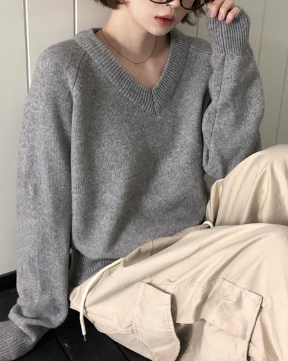 V neck Wool Blend Spring knitwear