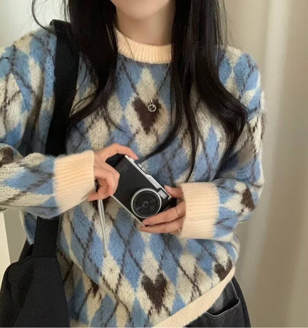 (BF NEW IN) Christmas Vibe Heart Check Knit