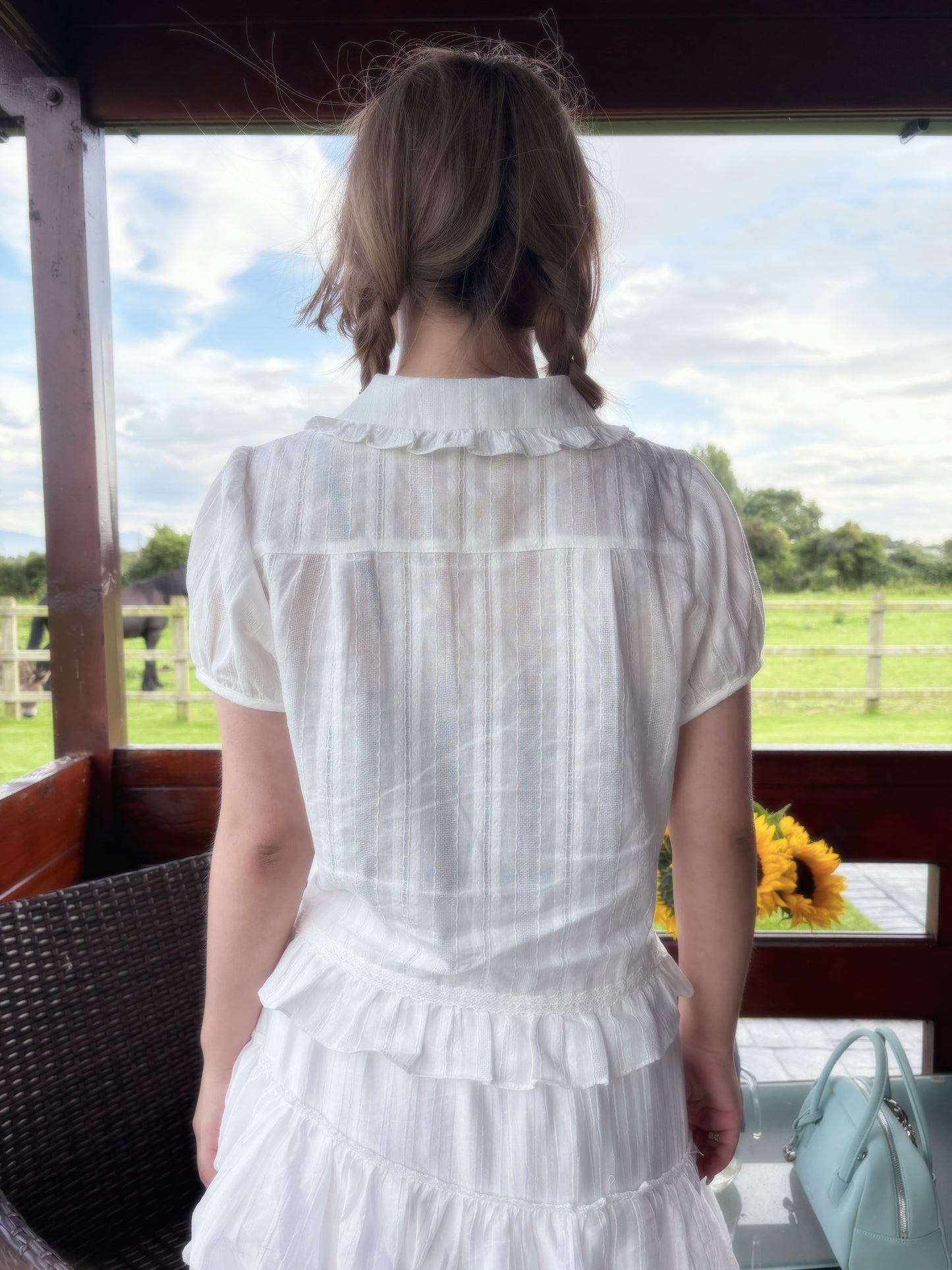 Dolly Button Up Layered Frill Collar Short Sleeve Blouse