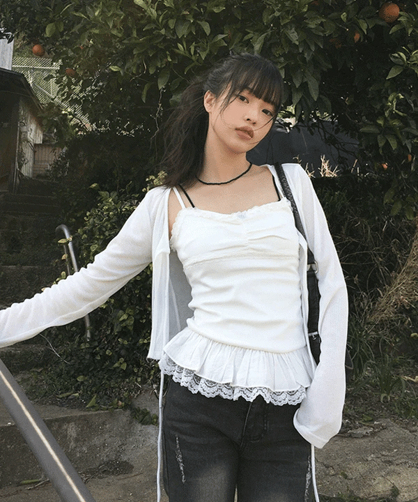 [anyonemore MADE]  Lace Layered Sleeveless Cardigan Set