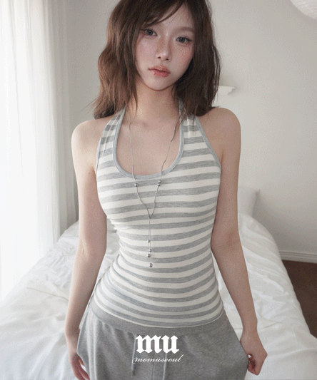 [MODIMOOD] Brand Made Striped Halter Sleeveless Top (3Colours)