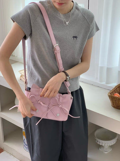 Pink Designer Brand Ribbon Leather Shoulder Bag (Large/Mini)